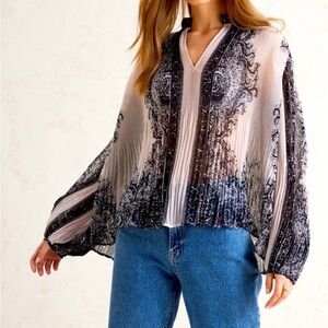 Gorgoeus sheer pleated blouse- ANTHROPOLOGIE